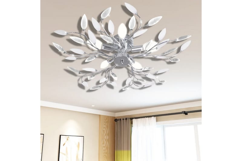 Taklampa 5-armad E14 med kristallöv vit/transparent - Vit - Kökslampa & pendellampa - Sovrumslampa - Fönsterlampa hängande