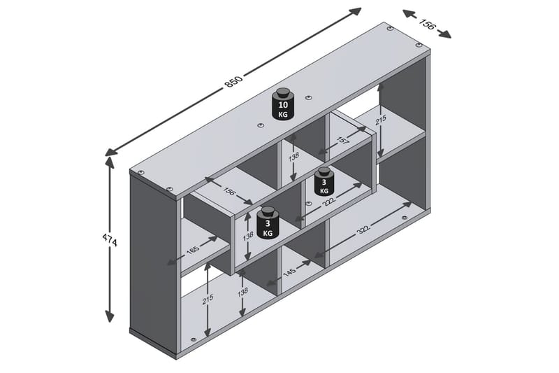 FMD Väggmonterad hylla rektangulär med 8 fack vit - Vit - Vägghylla - Kökshylla