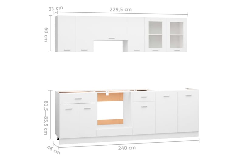 Köksskåp set 8 delar vit spånskiva - Vit - Köksskåp - Väggskåp