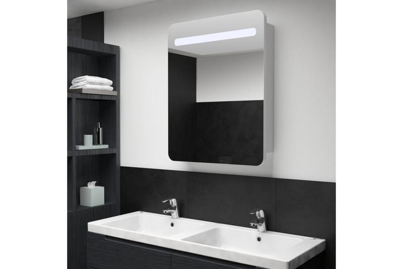 Badrumsspegel med skåp LED 60x11x80 cm - Vit - Badrumsskåp - Spegelskåp