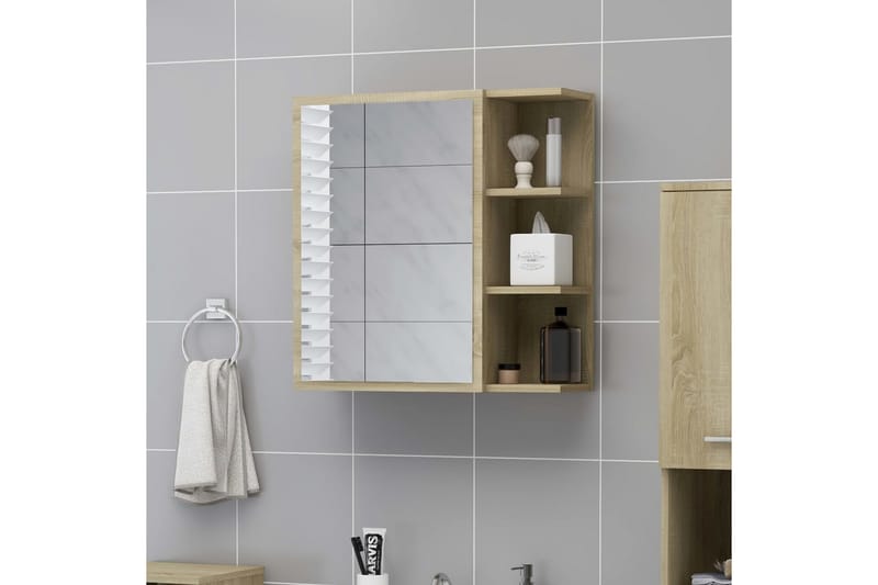 Spegelskåp för badrum sonoma-ek 62,5x20,5x64 cm spånskiva - Brun - Badrumsskåp - Spegelskåp