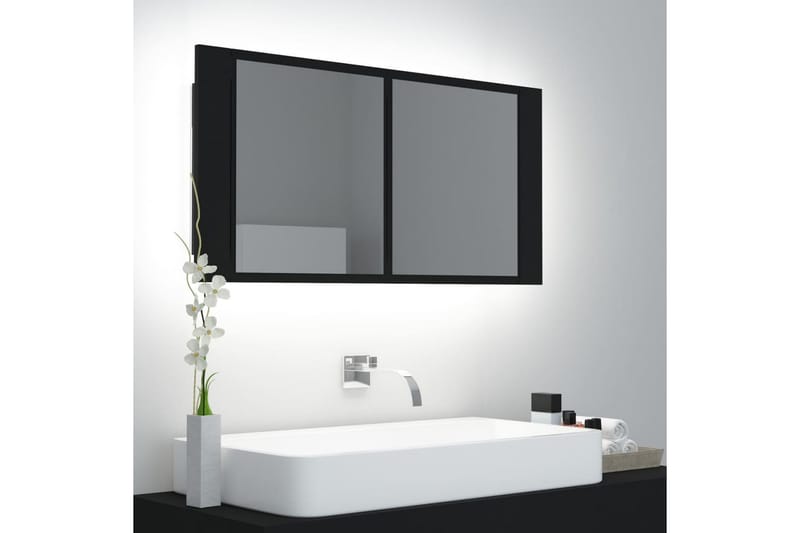 Spegelskåp med LED svart 90x12x45 cm - Svart - Badrumsskåp med belysning - Badrumsskåp - Spegelskåp