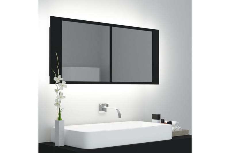 Spegelskåp med LED svart 100x12x45 cm - Svart - Badrumsskåp - Spegelskåp
