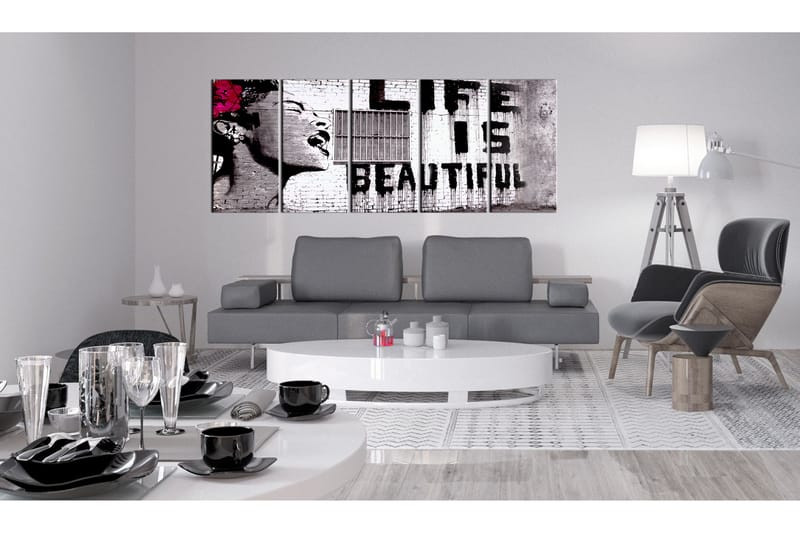Tavla Banksy Life Is Beautiful 200X80 Grå - Artgeist sp. z o. o. - Canvastavla