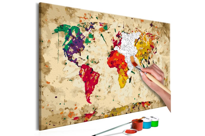 GÖR-DET-SJÄLV Målningar World Map Colour Splashes 60x40 cm - Artgeist sp. z o. o. - Gör det själv tavlor