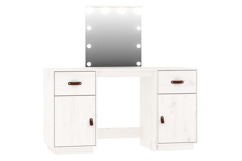 beBasic Sminkbord med spegel LED vit massiv furu - Bord - Sminkbord