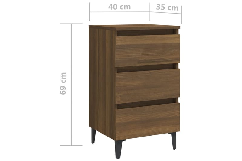 Sängbord med metallben brun ek 40x35x69 cm - Brun - Sängbord - Bord