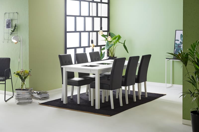BARROW Förlängningsbart Matbord 180 Vit + 6 VIKTOR Stol PU - Matgrupp & matbord med stolar