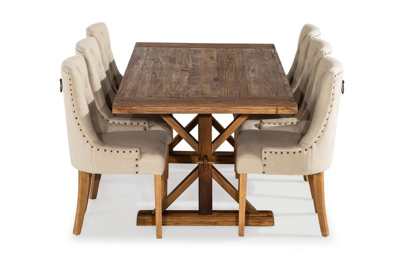 LIRE Förlängningsbart Bord 200 Natur + 6 COLFAX Stol Beige - Matgrupp & matbord med stolar