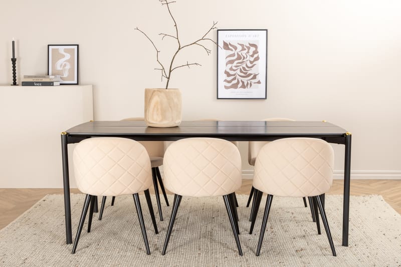 PEDER Matbord med 6st VELVET Matstol - Matgrupp & matbord med stolar