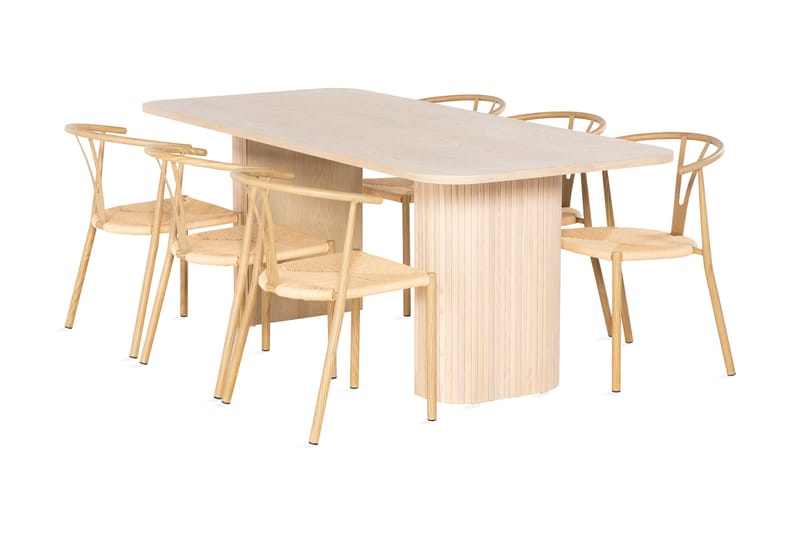 RAMSTA Matbord 200 cm Vit + 6 AMATA Stolar Brun - Matgrupp & matbord med stolar