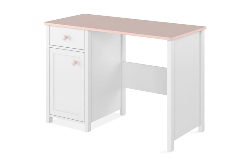 LUNDY Skrivbord 110 cm med Förvaring Låda + Skåp Vit/Rosa - Vit/Rosa - Skrivbord - Bord