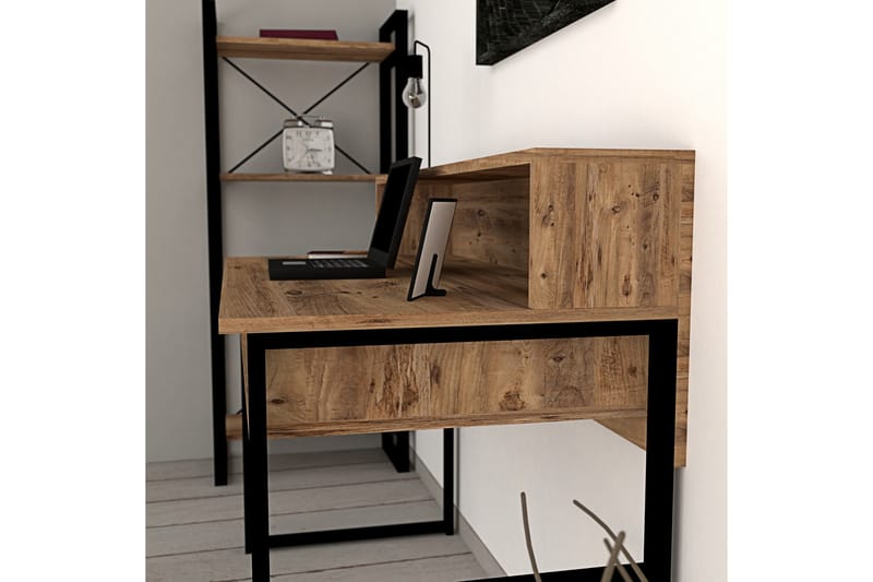 SHESHO Skrivbord 120 cm med Förvaring 2 Hyllor Valnötsbrun/S - Skrivbord - Bord