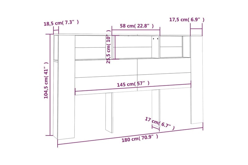 beBasic Sänggavel med förvaring vit högglans 180x18,5x104,5 cm - Sänggavlar
