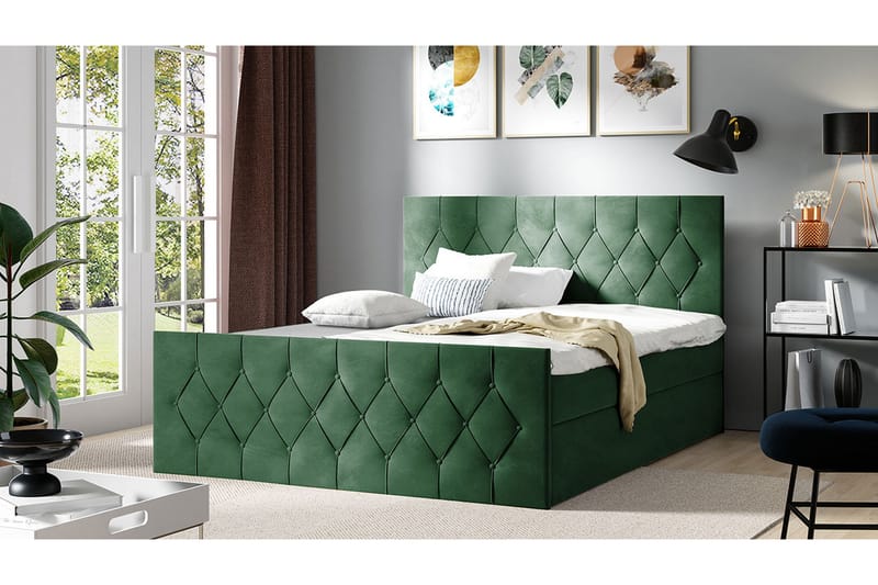 Davendra Sängpaket Kontinentalsäng 180x200 cm med Förvaring - Grön - Komplett Sängpaket - Sängar med förvaring