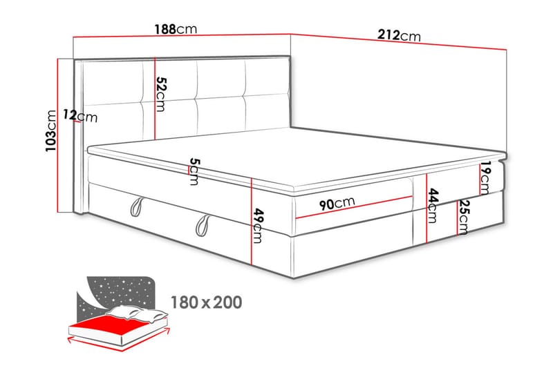 Förvaringssäng EUPHORIA 180x200 - Beige - Komplett Sängpaket - Sängar med förvaring