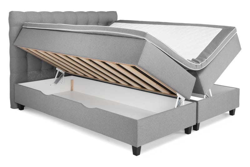 OAKHAM Komplett Sängpaket Säng med Förvaring 180x200 Ljusgrå - Royal Box Sänggavel 180 cm - Komplett Sängpaket - Kontinentalsängar