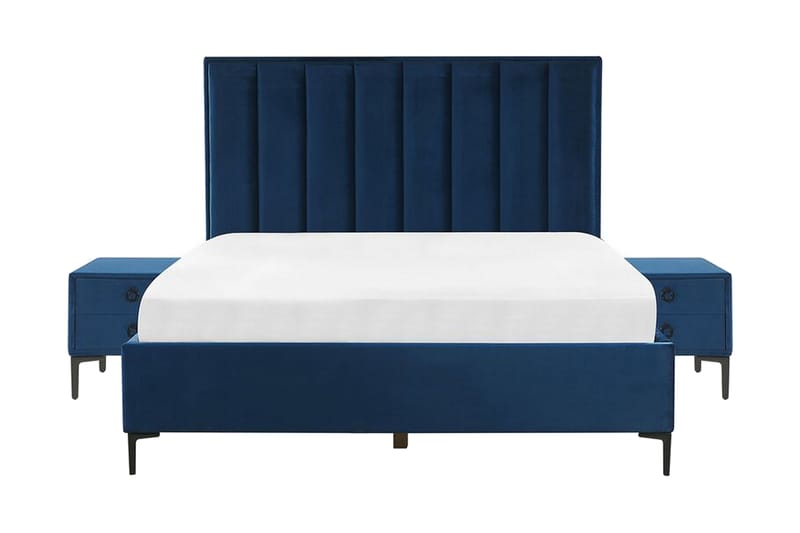 Sovrumsset dubbelsäng 160x200 cm marinblå SEZANNE - Blå - Komplett Sängpaket - Rams�äng
