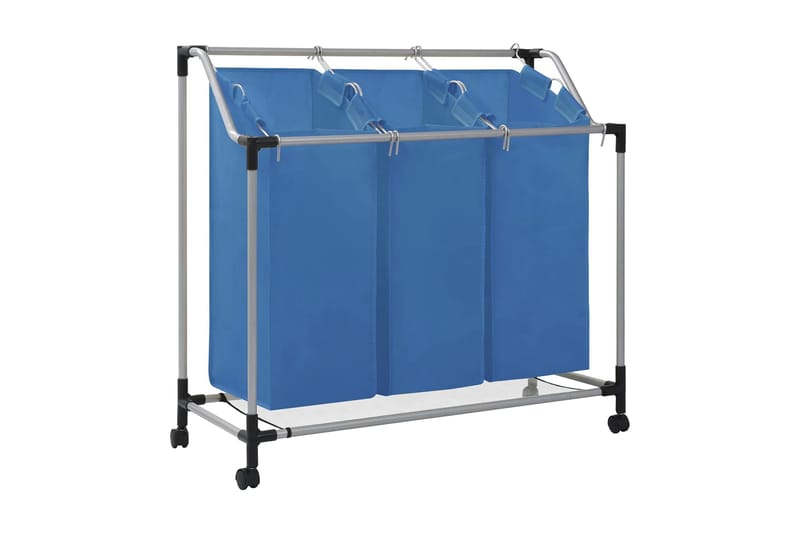 Tvättsorterare med 3 påsar blå stål - Blå - Badrumstillbehör - Tvättkorgar