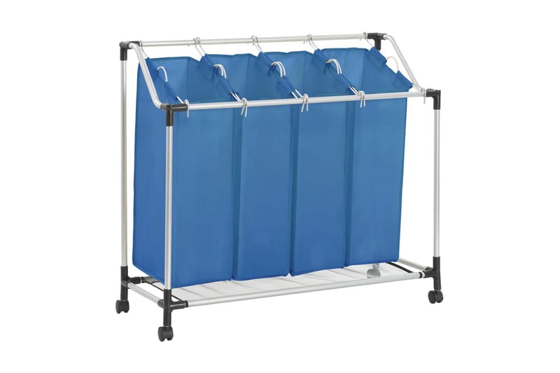 Tvättsorterare med 4 påsar blå stål - Blå - Badrumstillbehör - Tvättkorgar