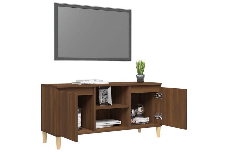 TV-bänk med massiva träben brun ek 103,5x35x50 cm - Brun - Tv-bänkar