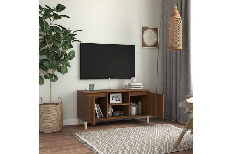 TV-bänk med massiva träben brun ek 103,5x35x50 cm - Brun - Tv-bänkar