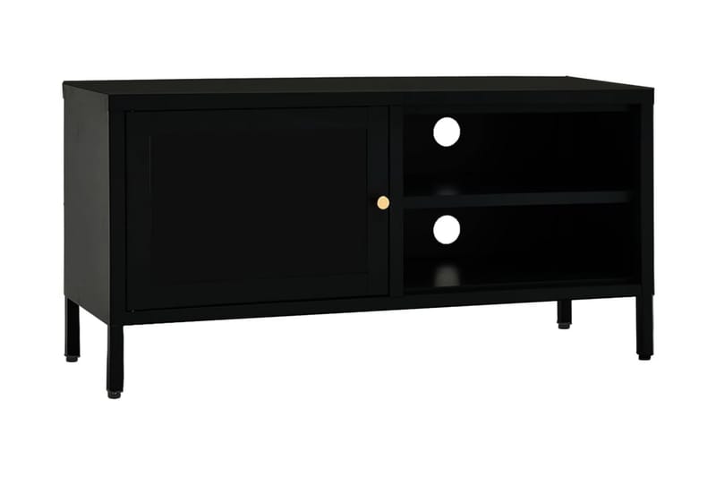 TV-bänk svart 90x30x44 cm stål och glas - Svart - Tv-bänkar