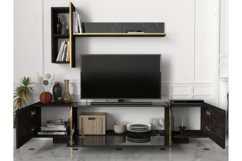 LAMESHIA TV-Möbelset 180 cm Svart/Guld - Tv-möbelset