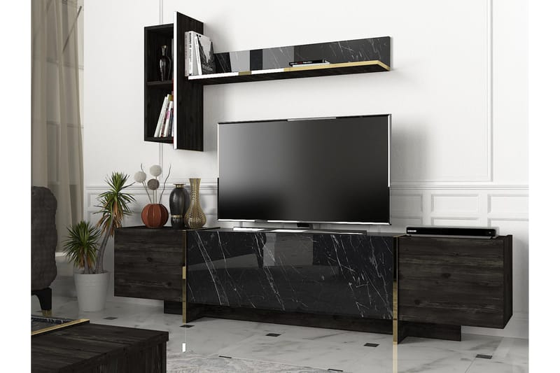 LAMESHIA TV-Möbelset 180 cm Svart/Guld - Tv-möbelset