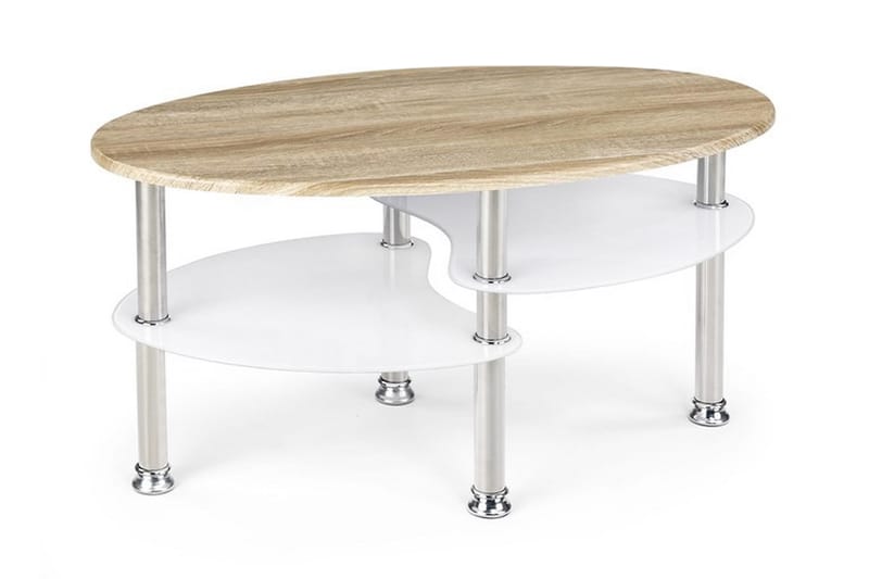 BIELKA Soffbord 90 cm Ovalt med Förvaring Hylla Vit/Ekfärg - Soffbord - Bord