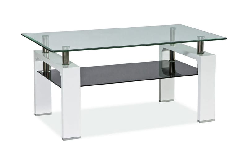 KOBRIN II Soffbord 110 cm med Förvaring Hylla Glas/Vit - Vit/Grå - Soffbord - Bord
