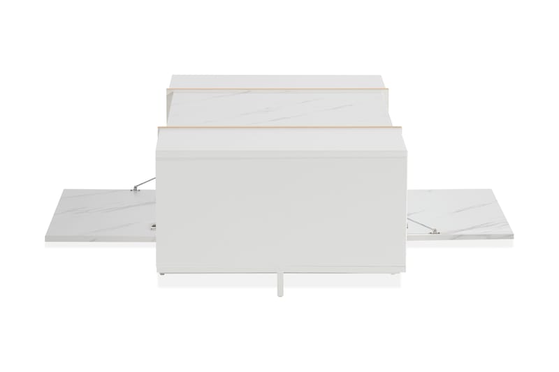 LAVENHAM Soffbord 104 cm med Förvaring Lådor + Hyllor Vit/Gu - Marmorbord - Soffbord - Bord