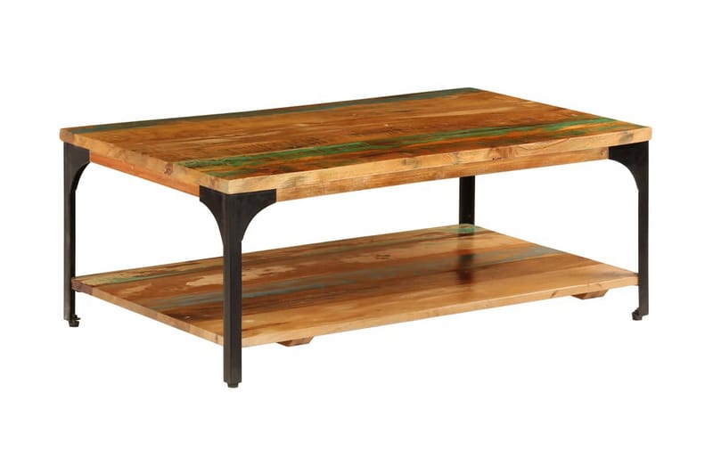Soffbord med hylla 100x60x35 cm massivt återvunnet trä - Brun - Soffbord - Bord