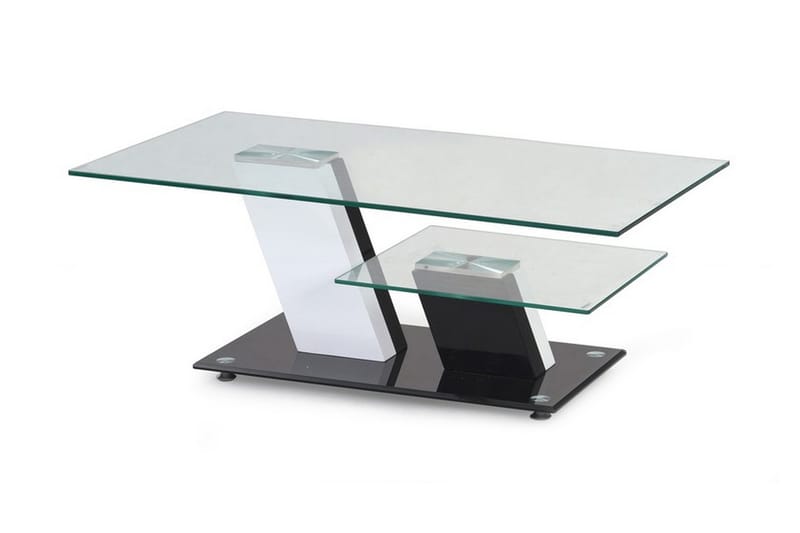 WALDORF Soffbord 110 cm med Förvaring Hylla Glas/Svart/Vit - Soffbord - Bord