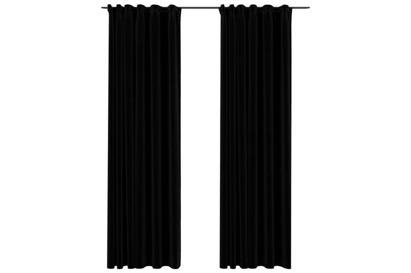 Mörkläggningsgardin med krokar linnelook 2 st svart 140x225 - Gardiner & gardinupphängning