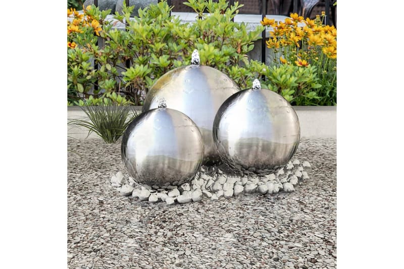 Sfäriska trädgårdsfontäner 3 st med LEDs rostfritt stål - Silver - Övriga trädgårdstillbehör - Trädgårdsfontän