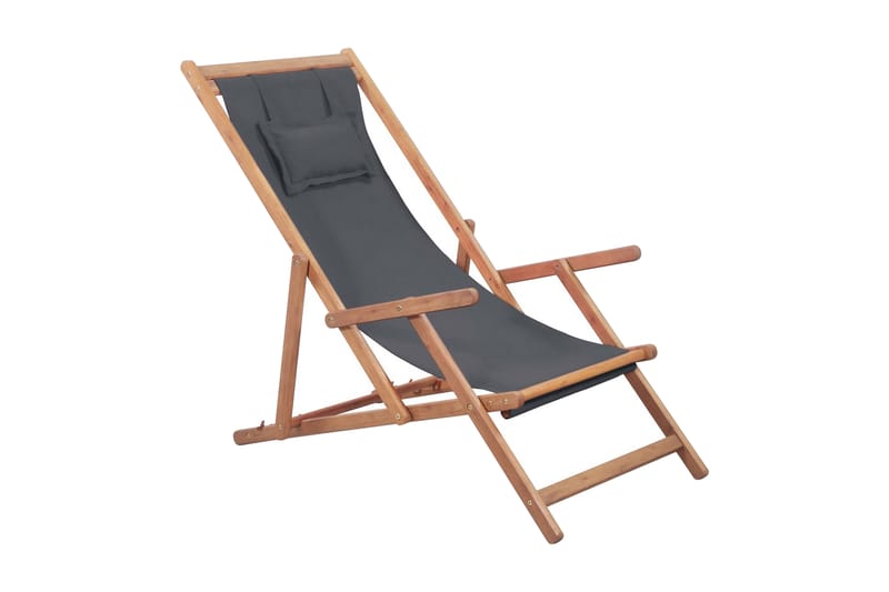 Hopfällbar strandstol tyg och träram grå - Grå - Loungemöbler - Utefåtöljer & loungefåtöljer