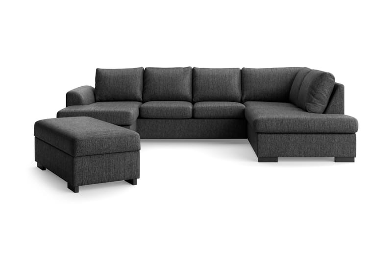 DAWSON U-soffa med Divan Vänster + Fotpall Svartmelerad - U-soffor