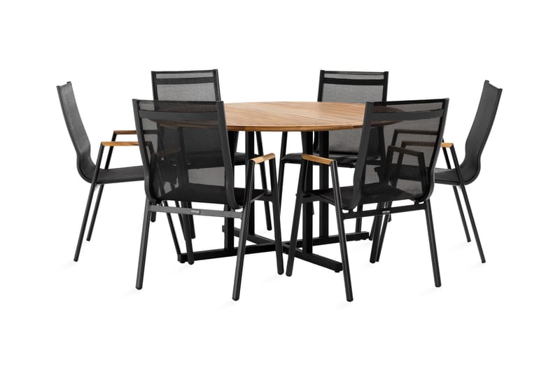 LINES Matgrupp + 6 LAS VEGAS Karmstolar Svart/Teak/ - Matgrupper utomhus