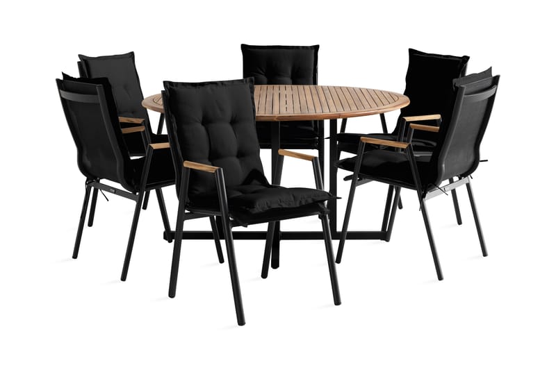 LINES Matgrupp + 6 LAS VEGAS Karmstolar m Dyna Svart/Teak - Matgrupper utomhus