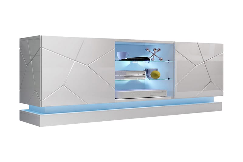 QUINSON TV-bänk 40x160 cm LED-belysning Vit/Högglans - Tv-bänkar