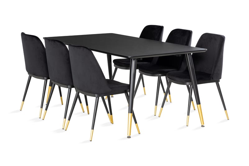 DOMVIK Matbord 180 cm inkl 6 SUNNEMO Matstolar Sammet - Matgrupp & matbord med stolar