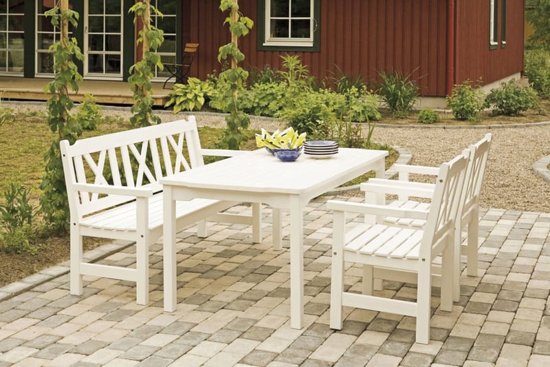 HILLERSTORP VISBY Bord 85x150+2 VISBY Fåtölj+VISBY Soffa Vit - Matgrupper utomhus