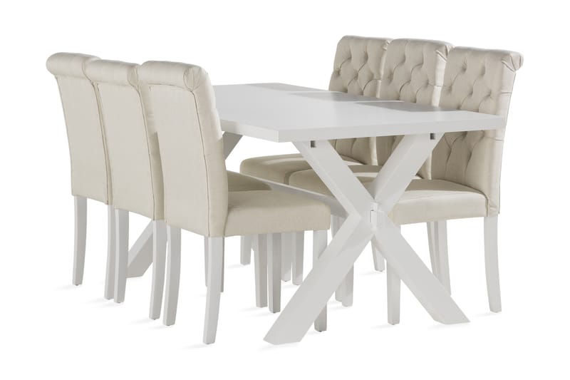 FRESNO Matbord 180 cm Vit + 6 LYBERGET Stolar - Matgrupp & matbord med stolar