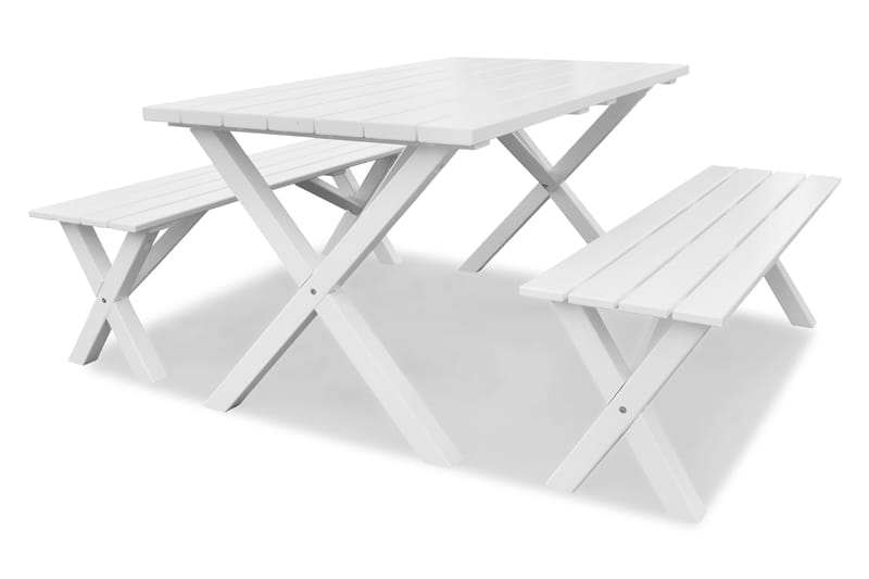 SCOTTSDALE Bord 150 cm Vit + 2 Bänkar 140 cm Vit - Picknickbord