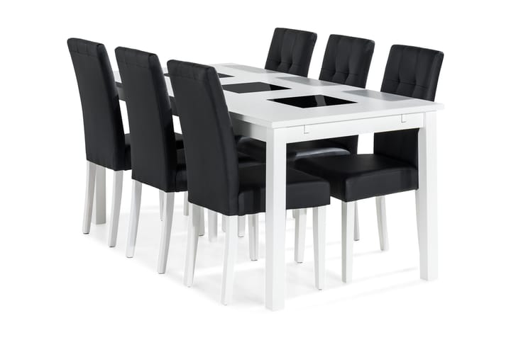 BARROW Förlängningsbart Matbord 180 Vit + 6 VIKTOR Stol PU - Matgrupp & matbord med stolar