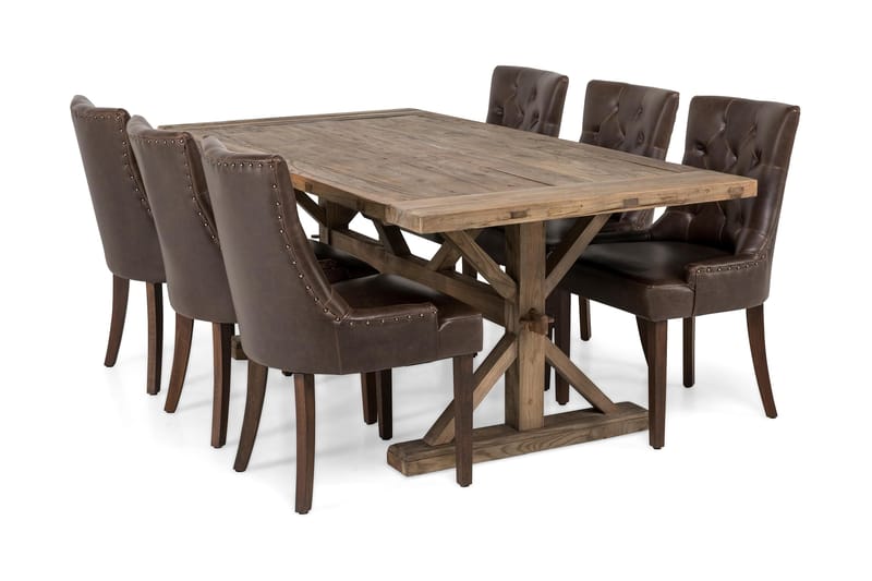 LIRE Förlängningsbart Bord 200 Natur + 6 CARMINE Stol Brun - Matgrupp & matbord med stolar