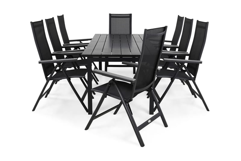 TUNIS Bord 220-280x90 Svart+8 MONACO LIGHT Stol Svart/Grå - Matgrupper utomhus
