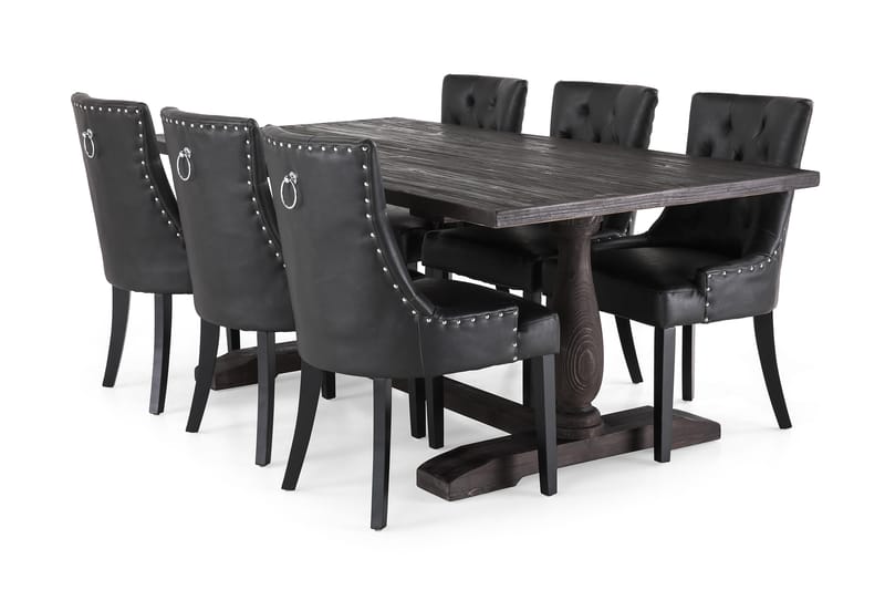 BORIS Bord 200 + 6 CARMINE Fåtölj Svart/Grå - Matgrupp & matbord med stolar