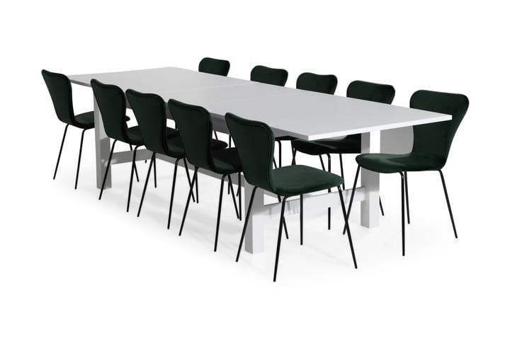 ALLIE Bord Förlängningsbart 240 Vit + 10 MILVA Stol Sammet G - Matgrupp & matbord med stolar